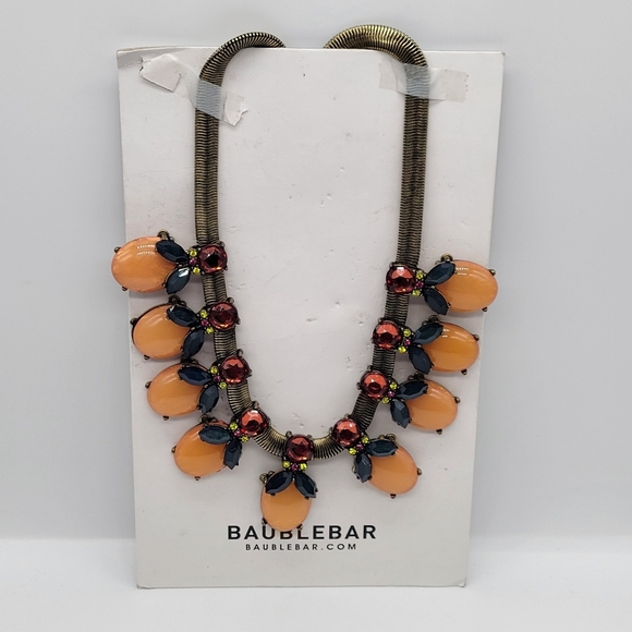BaubleBar Jewelry - BaubleBar Opaque Amber Navy & Pink Glass Scarab Style Statement Necklace 16”+3”